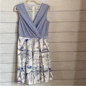 Chetta B blue stripes with Paris tower print Dress